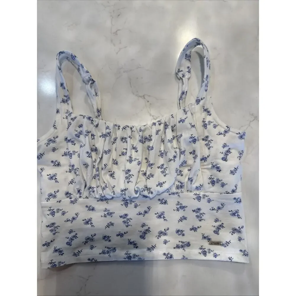 Hollister Co. Women's White and Blue Crop-top S - Picture 1 of 6